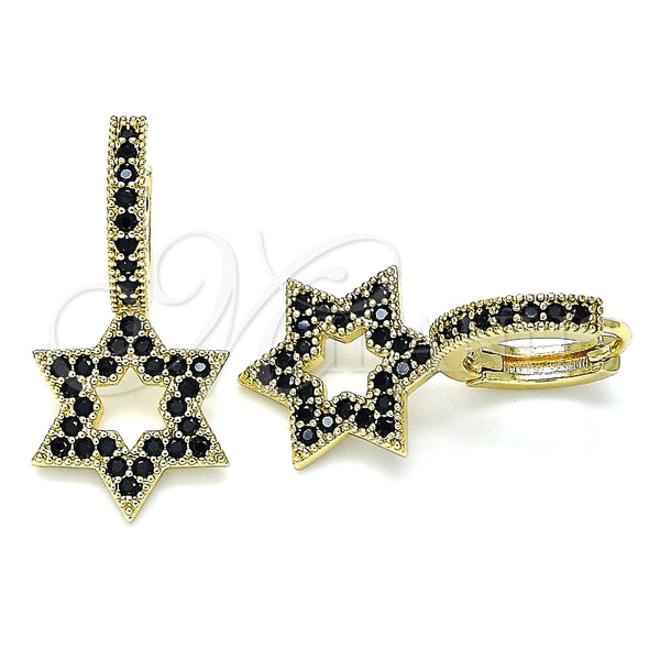 Argolla Huggie 02.210.0472.5.15 Oro Laminado, Diseño de Estrella de Davi, con Negro Micro Pave, Pulido, Tono Dorado