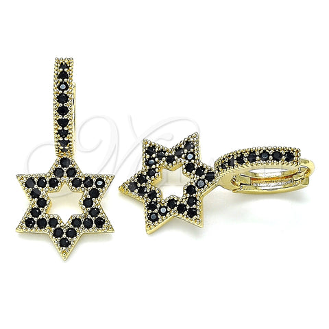 Argolla Huggie 02.210.0472.5.15 Oro Laminado, Diseño de Estrella de Davi, con Negro Micro Pave, Pulido, Tono Dorado