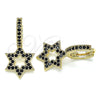 Argolla Huggie 02.210.0472.5.15 Oro Laminado, Diseño de Estrella de Davi, con Negro Micro Pave, Pulido, Tono Dorado
