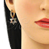 Argolla Huggie 02.210.0472.6.15 Oro Laminado, Diseño de Estrella de Davi, con Multicolor Micro Pave, Pulido, Tono Dorado