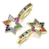 Argolla Huggie 02.210.0472.6.15 Oro Laminado, Diseño de Estrella de Davi, con Multicolor Micro Pave, Pulido, Tono Dorado