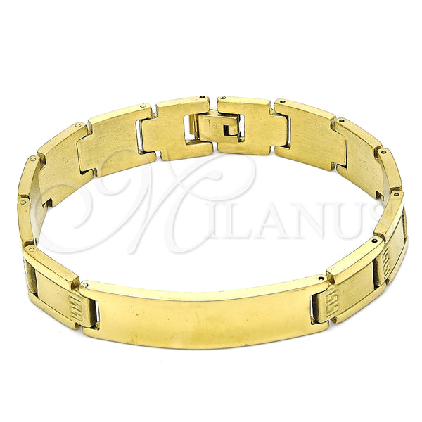 Pulsera Solida 03.114.0342.1.08 Acero Inoxidable, Diseño de Llave Griega, Pulido, Tono Dorado (12 MM Thickness, 8 Inches Length)