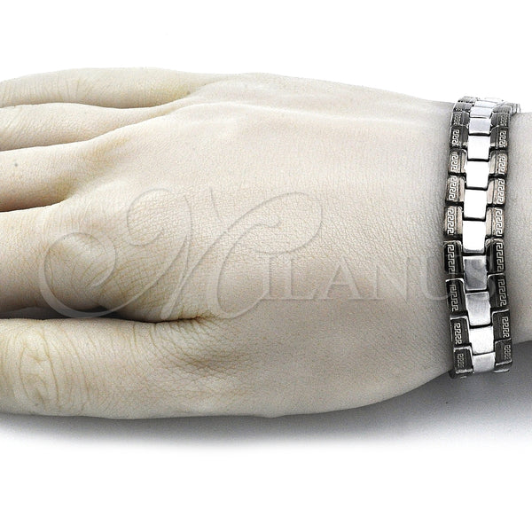 Pulsera Solida 03.114.0307.1.08 Acero Inoxidable, Diseño de Llave Griega, Pulido, Dos Tonos (13 MM Thickness, 8 Inches Length)