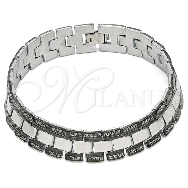 Pulsera Solida 03.114.0307.1.08 Acero Inoxidable, Diseño de Llave Griega, Pulido, Dos Tonos (13 MM Thickness, 8 Inches Length)