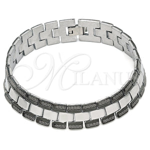Pulsera Solida 03.114.0307.1.08 Acero Inoxidable, Diseño de Llave Griega, Pulido, Dos Tonos (13 MM Thickness, 8 Inches Length)