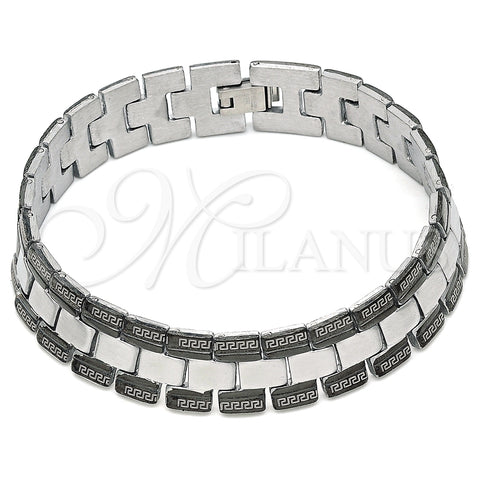 Pulsera Solida 03.114.0307.1.08 Acero Inoxidable, Diseño de Llave Griega, Pulido, Dos Tonos (13 MM Thickness, 8 Inches Length)