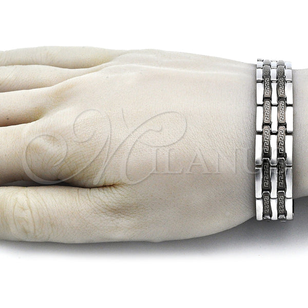 Pulsera Solida 03.114.0218.2.09 Acero Inoxidable, Diseño de Llave Griega, Pulido, Dos Tonos (14 MM Thickness, 9 Inches Length)