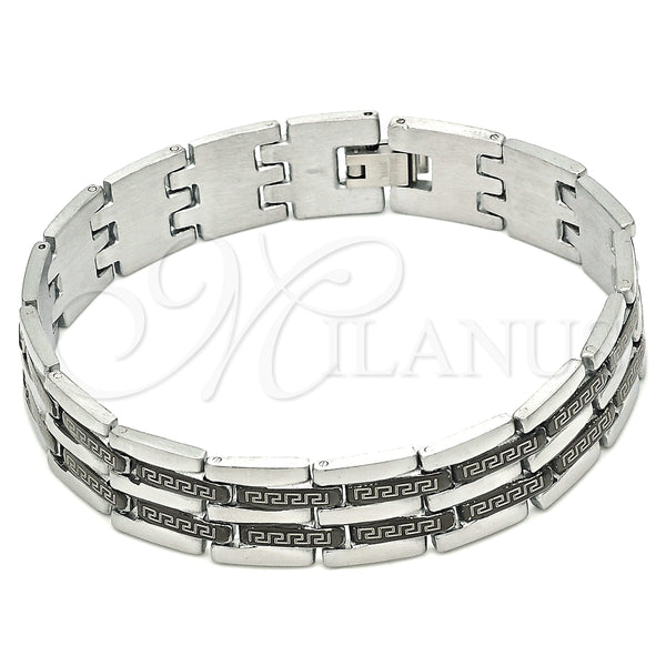 Pulsera Solida 03.114.0218.2.09 Acero Inoxidable, Diseño de Llave Griega, Pulido, Dos Tonos (14 MM Thickness, 9 Inches Length)