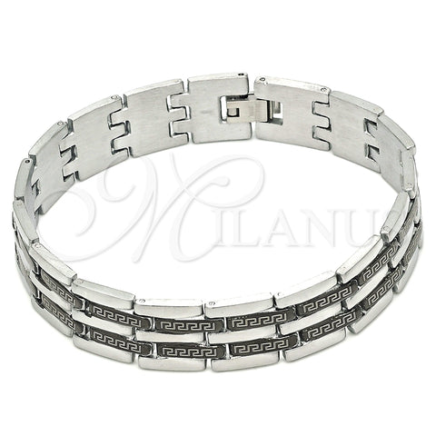 Pulsera Solida 03.114.0218.2.09 Acero Inoxidable, Diseño de Llave Griega, Pulido, Dos Tonos (14 MM Thickness, 9 Inches Length)