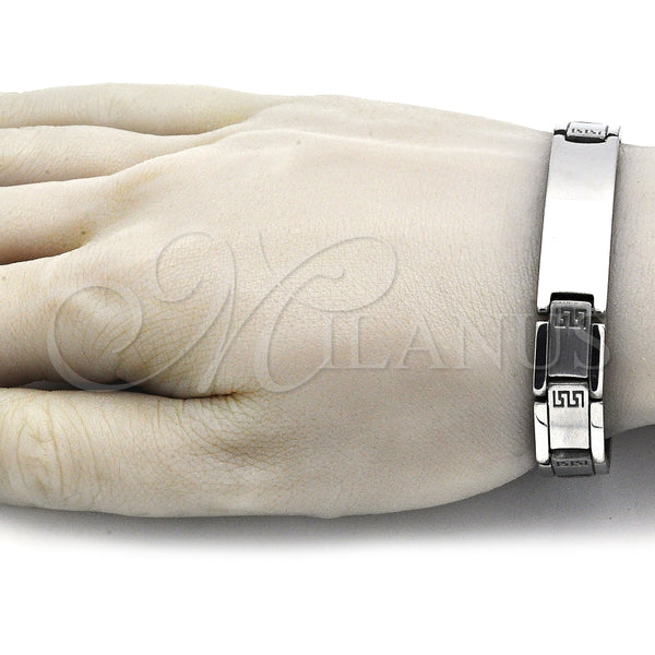 Pulsera Solida 03.114.0342.3.08 Acero Inoxidable, Diseño de Llave Griega, Pulido, Tono Plateado (12 MM Thickness, 8 Inches Length)
