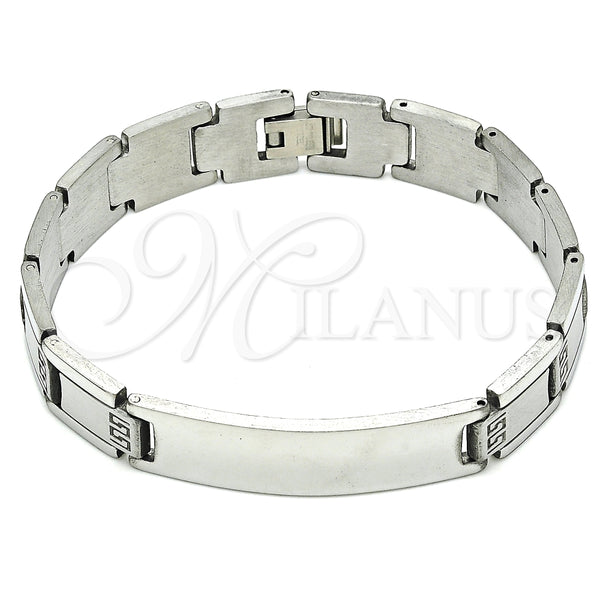 Pulsera Solida 03.114.0342.3.08 Acero Inoxidable, Diseño de Llave Griega, Pulido, Tono Plateado (12 MM Thickness, 8 Inches Length)