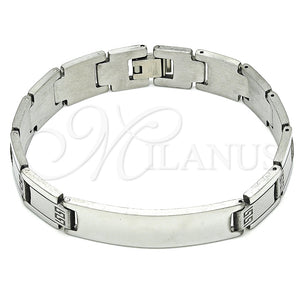 Pulsera Solida 03.114.0342.3.08 Acero Inoxidable, Diseño de Llave Griega, Pulido, Tono Plateado (12 MM Thickness, 8 Inches Length)