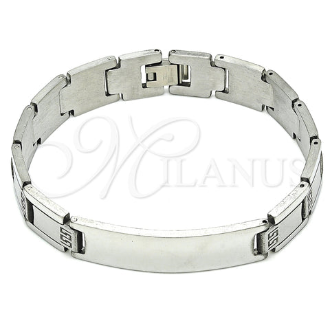 Pulsera Solida 03.114.0342.3.08 Acero Inoxidable, Diseño de Llave Griega, Pulido, Tono Plateado (12 MM Thickness, 8 Inches Length)