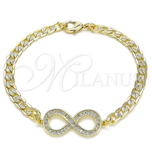 Pulsera Elegante 03.156.0023.08 Oro Laminado, Diseño de Infinito, con Blanca Micro Pave, Pulido, Tono Dorado (05 MM Thickness, 8 Inches Length)