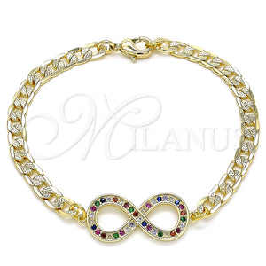 Pulsera Elegante 03.156.0023.1.08 Oro Laminado, Diseño de Infinito, con Multicolor Micro Pave, Pulido, Tono Dorado (05 MM Thickness, 8 Inches Length)