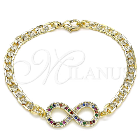Pulsera Elegante 03.156.0023.1.08 Oro Laminado, Diseño de Infinito, con Multicolor Micro Pave, Pulido, Tono Dorado (05 MM Thickness, 8 Inches Length)