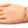 Pulsera Elegante 03.313.0038.08 Oro Laminado, Diseño de Paperclip, con Blanca Micro Pave, Pulido, Tono Dorado (05 MM Thickness, 8 Inches Length)
