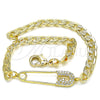 Pulsera Elegante 03.313.0038.08 Oro Laminado, Diseño de Paperclip, con Blanca Micro Pave, Pulido, Tono Dorado (05 MM Thickness, 8 Inches Length)