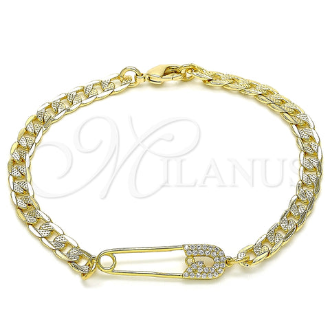 Pulsera Elegante 03.313.0038.08 Oro Laminado, Diseño de Paperclip, con Blanca Micro Pave, Pulido, Tono Dorado (05 MM Thickness, 8 Inches Length)