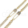 Pulsera Elegante 03.313.0038.08 Oro Laminado, Diseño de Paperclip, con Blanca Micro Pave, Pulido, Tono Dorado (05 MM Thickness, 8 Inches Length)