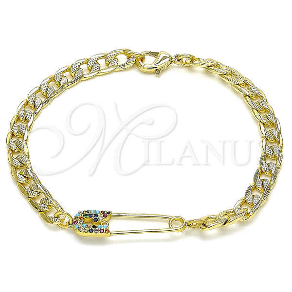 Pulsera Elegante 03.313.0038.1.08 Oro Laminado, Diseño de Paperclip, con Multicolor Micro Pave, Pulido, Tono Dorado (05 MM Thickness, 8 Inches Length)