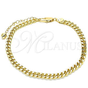 Tobillera Básica 03.213.0100.10 Oro Laminado, Diseño de Miami Cubana, Pulido, Tono Dorado (Grosor 06 MM, 10 Pulgadas de Largo)