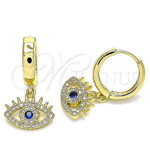 Argolla Huggie 02.341.0072.15 Oro Laminado, Diseño de Ojo Griego, con Zafiro Azul and Blanca Micro Pave, Pulido, Tono Dorado
