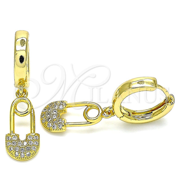 Argolla Huggie 02.341.0074.15 Oro Laminado, Diseño de Paperclip, con Blanca Micro Pave, Pulido, Tono Dorado