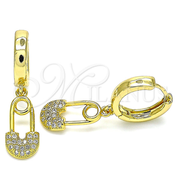 Argolla Huggie 02.341.0074.15 Oro Laminado, Diseño de Paperclip, con Blanca Micro Pave, Pulido, Tono Dorado