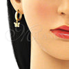 Argolla Huggie 02.341.0075.15 Oro Laminado, Diseño de Mariposa, con Blanca Micro Pave, Pulido, Tono Dorado