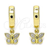 Argolla Huggie 02.341.0075.15 Oro Laminado, Diseño de Mariposa, con Blanca Micro Pave, Pulido, Tono Dorado