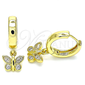 Argolla Huggie 02.341.0075.15 Oro Laminado, Diseño de Mariposa, con Blanca Micro Pave, Pulido, Tono Dorado