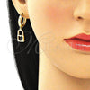 Argolla Huggie 02.341.0076.15 Oro Laminado, Diseño de Candado y Corazón, con Blanca Micro Pave, Pulido, Tono Dorado