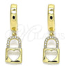Argolla Huggie 02.341.0076.15 Oro Laminado, Diseño de Candado y Corazón, con Blanca Micro Pave, Pulido, Tono Dorado