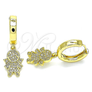 Argolla Huggie 02.341.0081.15 Oro Laminado, Diseño de Niñita Pequeña, con Blanca Micro Pave, Pulido, Tono Dorado