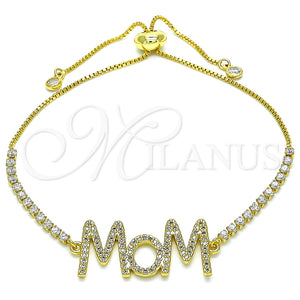 Pulsera Bolo Ajustable 03.341.0127.11 Oro Laminado, Diseño de Mama, con Blanca Micro Pave, Pulido, Tono Dorado (01 MM Thickness, 11 Inches Length)