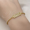 Pulsera Bolo Ajustable 03.341.0128.11 Oro Laminado, Diseño de Mama, con Blanca Micro Pave, Pulido, Tono Dorado (01 MM Thickness, 11 Inches Length)
