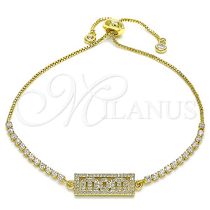 Pulsera Bolo Ajustable 03.341.0128.11 Oro Laminado, Diseño de Mama, con Blanca Micro Pave, Pulido, Tono Dorado (01 MM Thickness, 11 Inches Length)