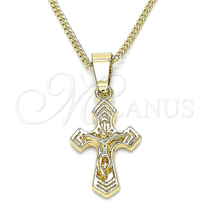 Collares con Dije 04.242.0102.20 Oro Laminado, Diseño de Crucifijo, Pulido, Tono Dorado (02 MM Thickness, 20 Inches Length)
