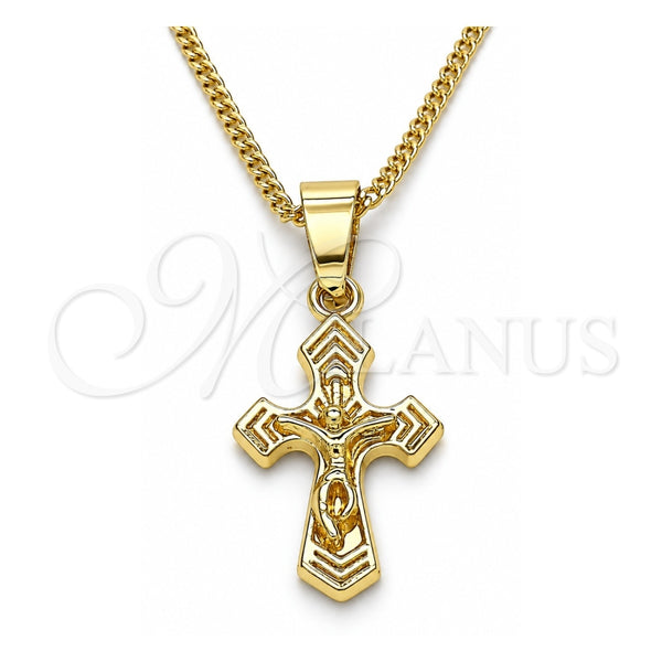 Collares con Dije 04.242.0102.20 Oro Laminado, Diseño de Crucifijo, Pulido, Tono Dorado (02 MM Thickness, 20 Inches Length)