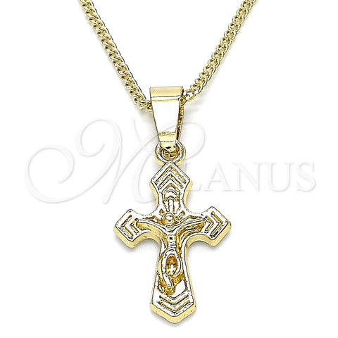 Collares con Dije 04.242.0102.20 Oro Laminado, Diseño de Crucifijo, Pulido, Tono Dorado (02 MM Thickness, 20 Inches Length)