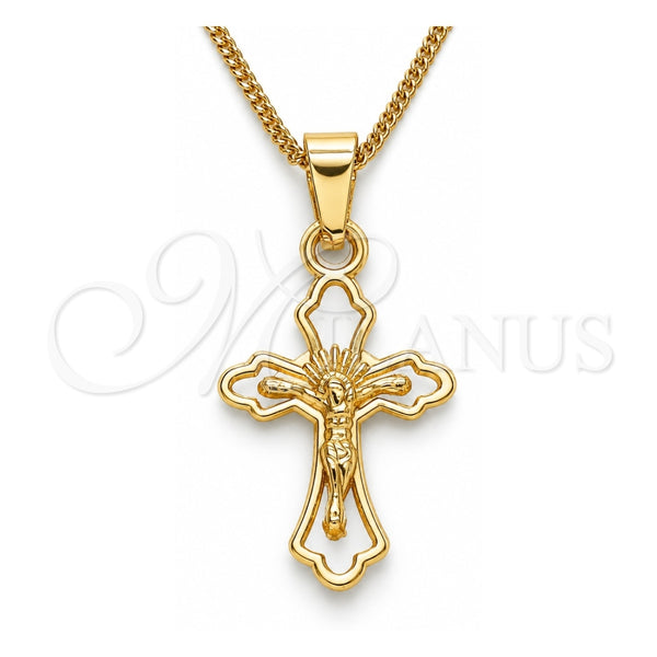 Collares con Dije 04.242.0105.20 Oro Laminado, Diseño de Crucifijo, Pulido, Tono Dorado (02 MM Thickness, 20 Inches Length)