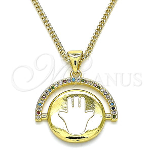 Collares con Dije 04.313.0026.20 Oro Laminado, Diseño de Mano de Dios, con Multicolor Micro Pave, Esmaltado Blanco, Tono Dorado (02 MM Thickness, 20 Inches Length)