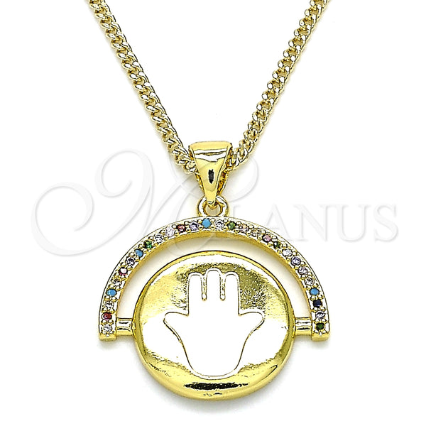 Collares con Dije 04.313.0026.20 Oro Laminado, Diseño de Mano de Dios, con Multicolor Micro Pave, Esmaltado Blanco, Tono Dorado (02 MM Thickness, 20 Inches Length)