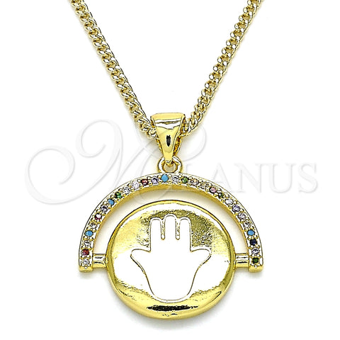 Collares con Dije 04.313.0026.20 Oro Laminado, Diseño de Mano de Dios, con Multicolor Micro Pave, Esmaltado Blanco, Tono Dorado (02 MM Thickness, 20 Inches Length)
