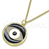 Collares con Dije 04.313.0030.20 Oro Laminado, Diseño de Ojo Griego, con Blanca Micro Pave, Esmaltado Negro, Tono Dorado (02 MM Thickness, 20 Inches Length)