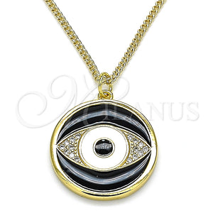 Collares con Dije 04.313.0030.20 Oro Laminado, Diseño de Ojo Griego, con Blanca Micro Pave, Esmaltado Negro, Tono Dorado (02 MM Thickness, 20 Inches Length)