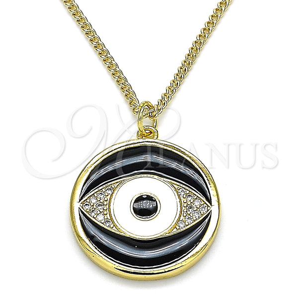 Collares con Dije 04.313.0030.20 Oro Laminado, Diseño de Ojo Griego, con Blanca Micro Pave, Esmaltado Negro, Tono Dorado (02 MM Thickness, 20 Inches Length)