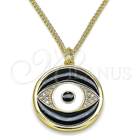 Collares con Dije 04.313.0030.20 Oro Laminado, Diseño de Ojo Griego, con Blanca Micro Pave, Esmaltado Negro, Tono Dorado (02 MM Thickness, 20 Inches Length)