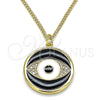 Collares con Dije 04.313.0030.20 Oro Laminado, Diseño de Ojo Griego, con Blanca Micro Pave, Esmaltado Negro, Tono Dorado (02 MM Thickness, 20 Inches Length)